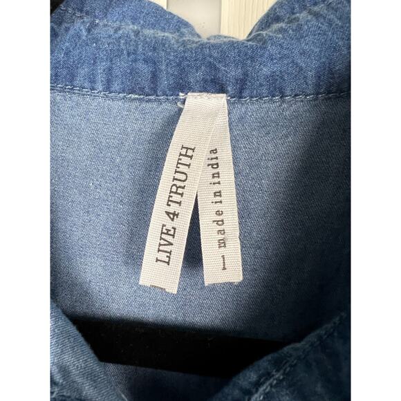 Live 4 Truth Denim Jean Long Sleeve Flyaway Side Duster Blouse Dress Top Tunic - Picture 2 of 9